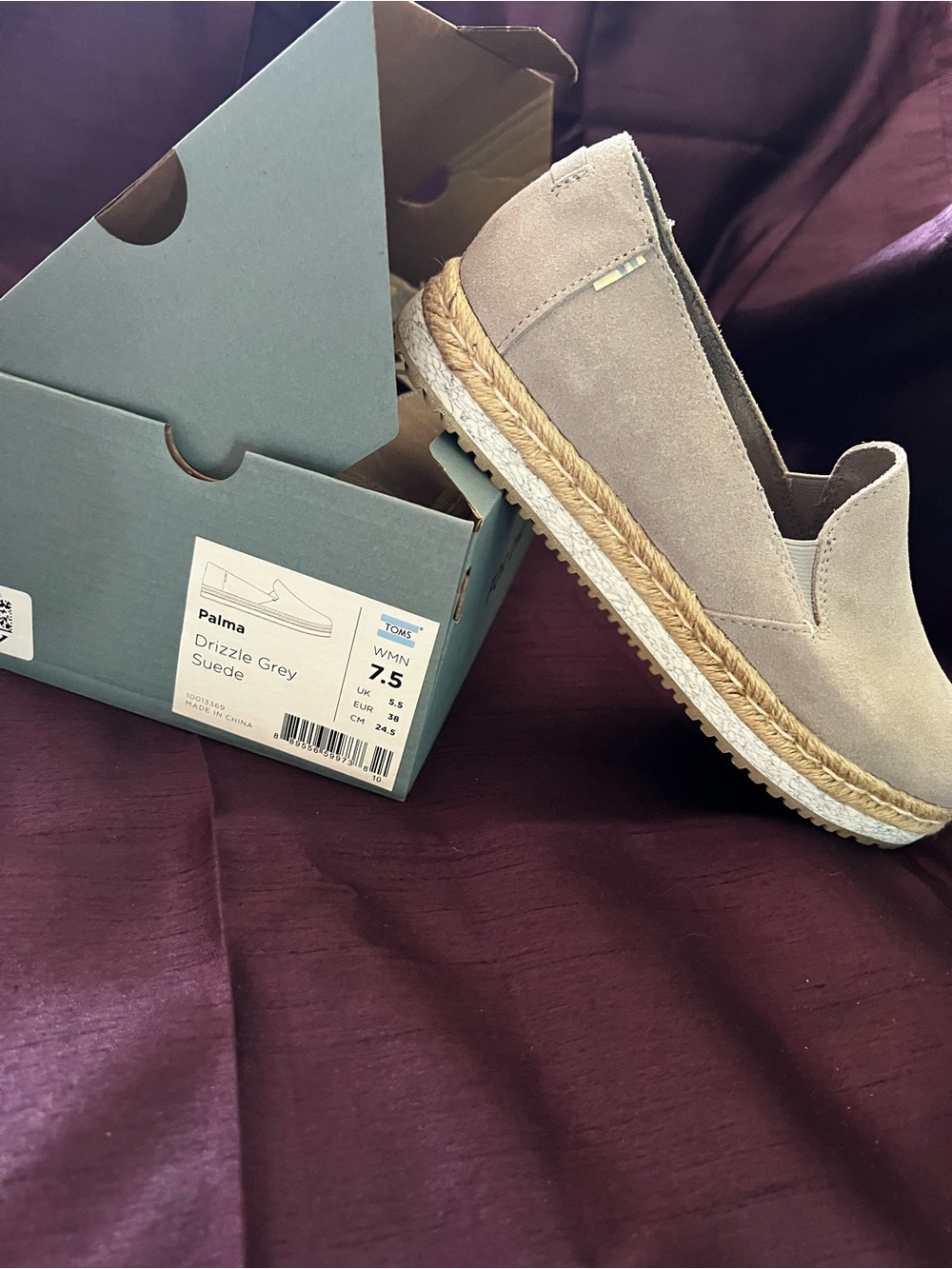 Toms Palma Espadrille Slip-On in Drizzle Grey Suede